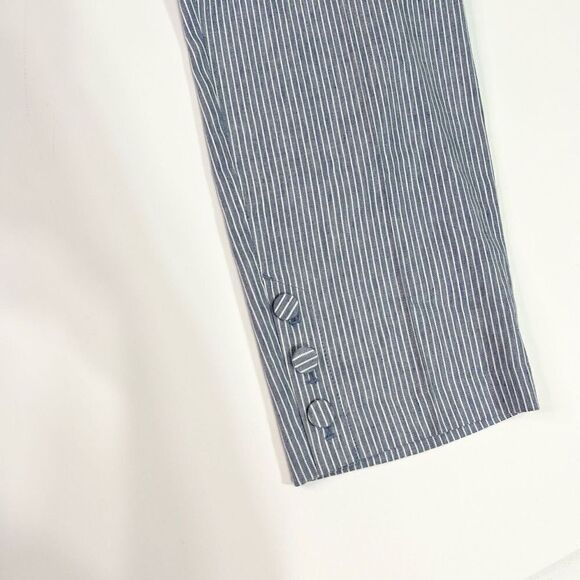 J. Jill Pants Linen Stretch Women L Striped Elastic Waist Button Detail Ankle - Picture 2 of 12